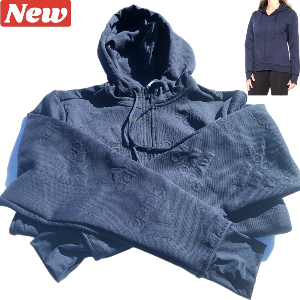 🆕 adidas Jacquard AEROREADY Raised Logo full zip Hoodie